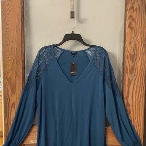 Teal Lace Sleeve Women's Top